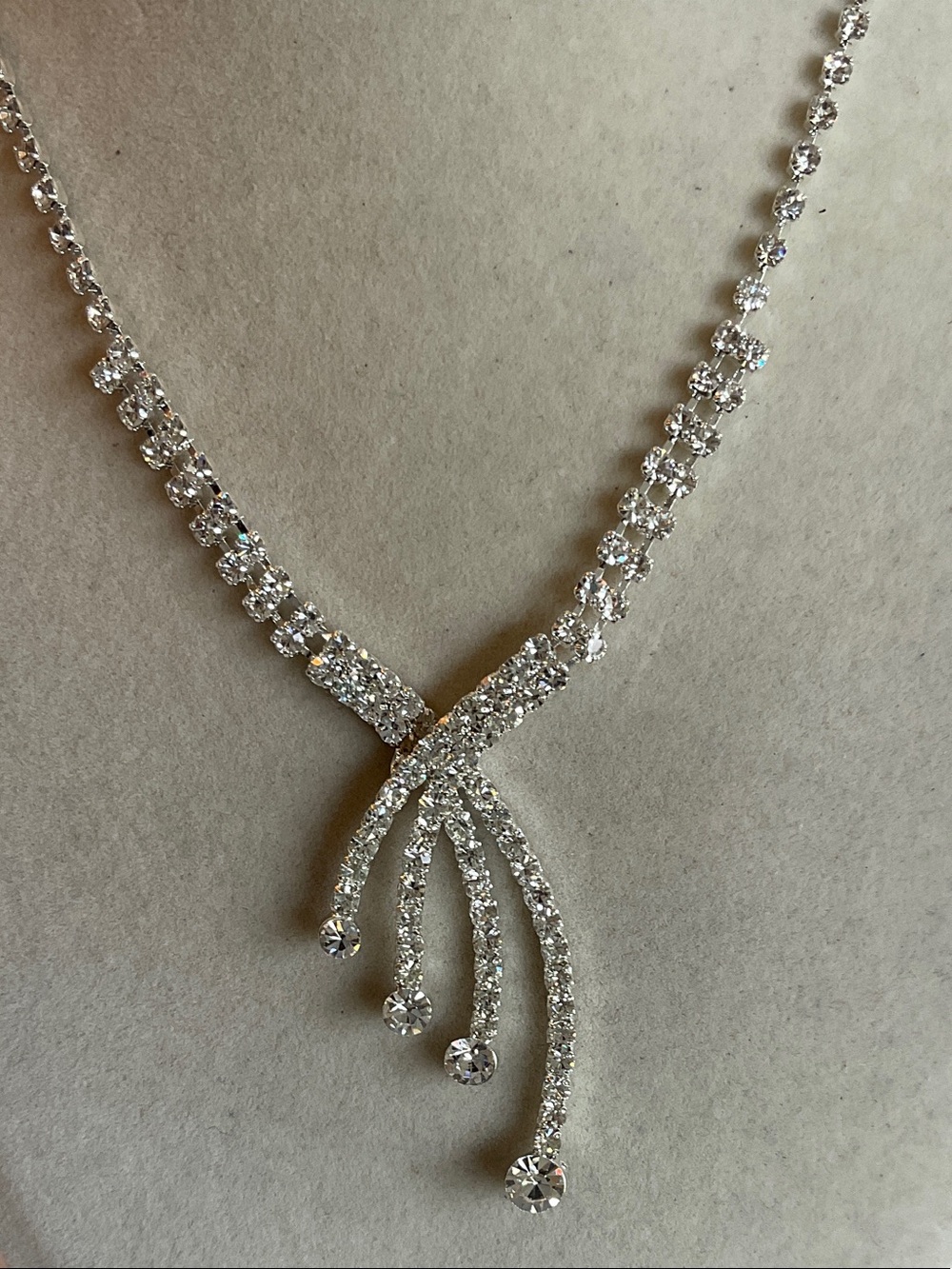 Silver Rhinestone Drop Necklace - Picture 2 of 5